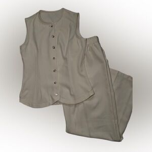 Sleeveless Button Front Jumpsuit Pants Set in Beige